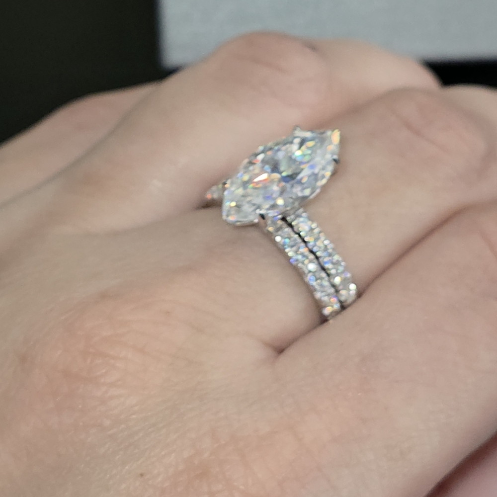 💎 Marquise Cut Moissanite Engagement Ring Set – 925 Sterling Silver – Size 9 - Picture 7 of 9